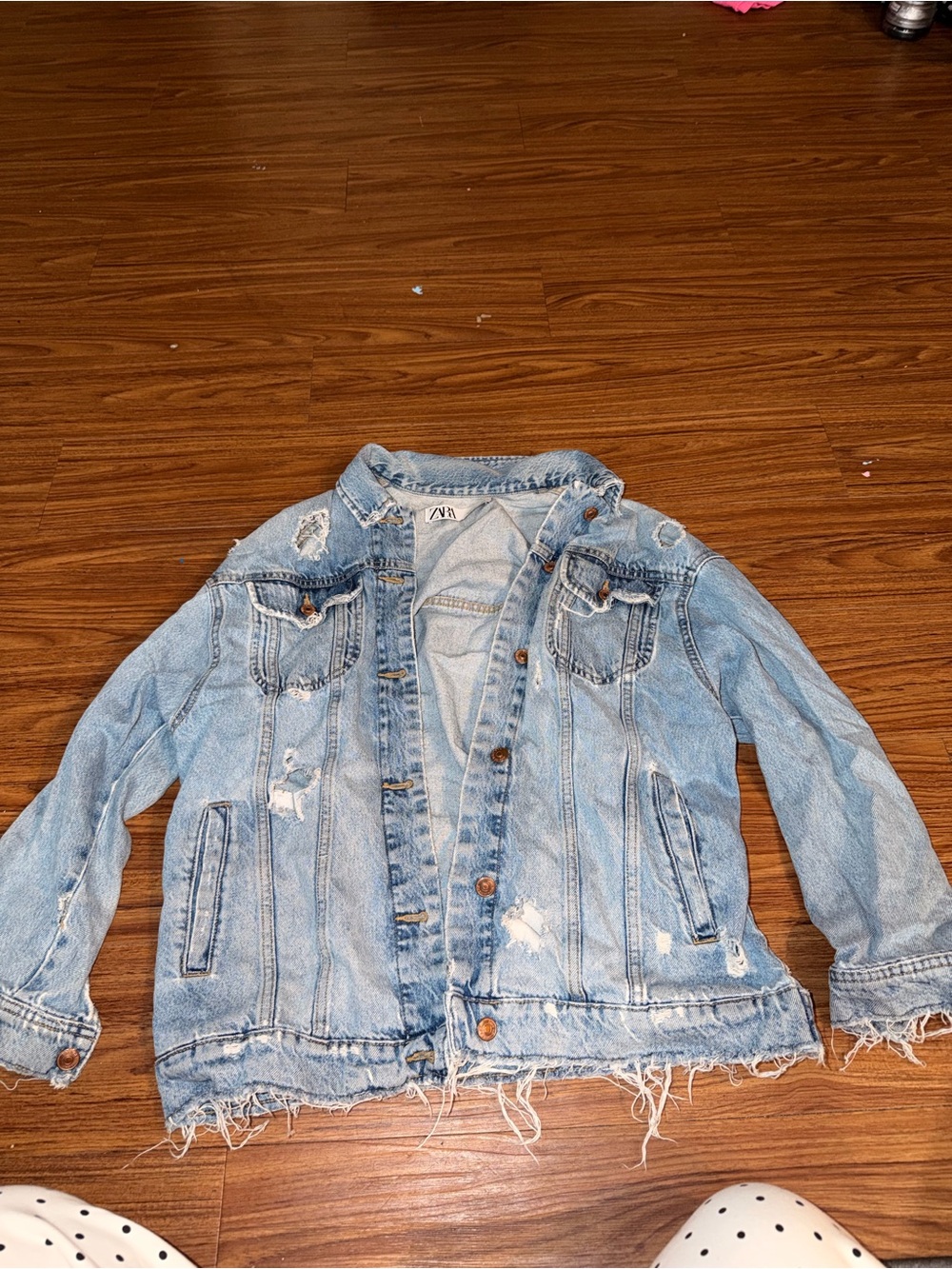 ZARA Light Blue Distressed Denim Jacket - Women's
